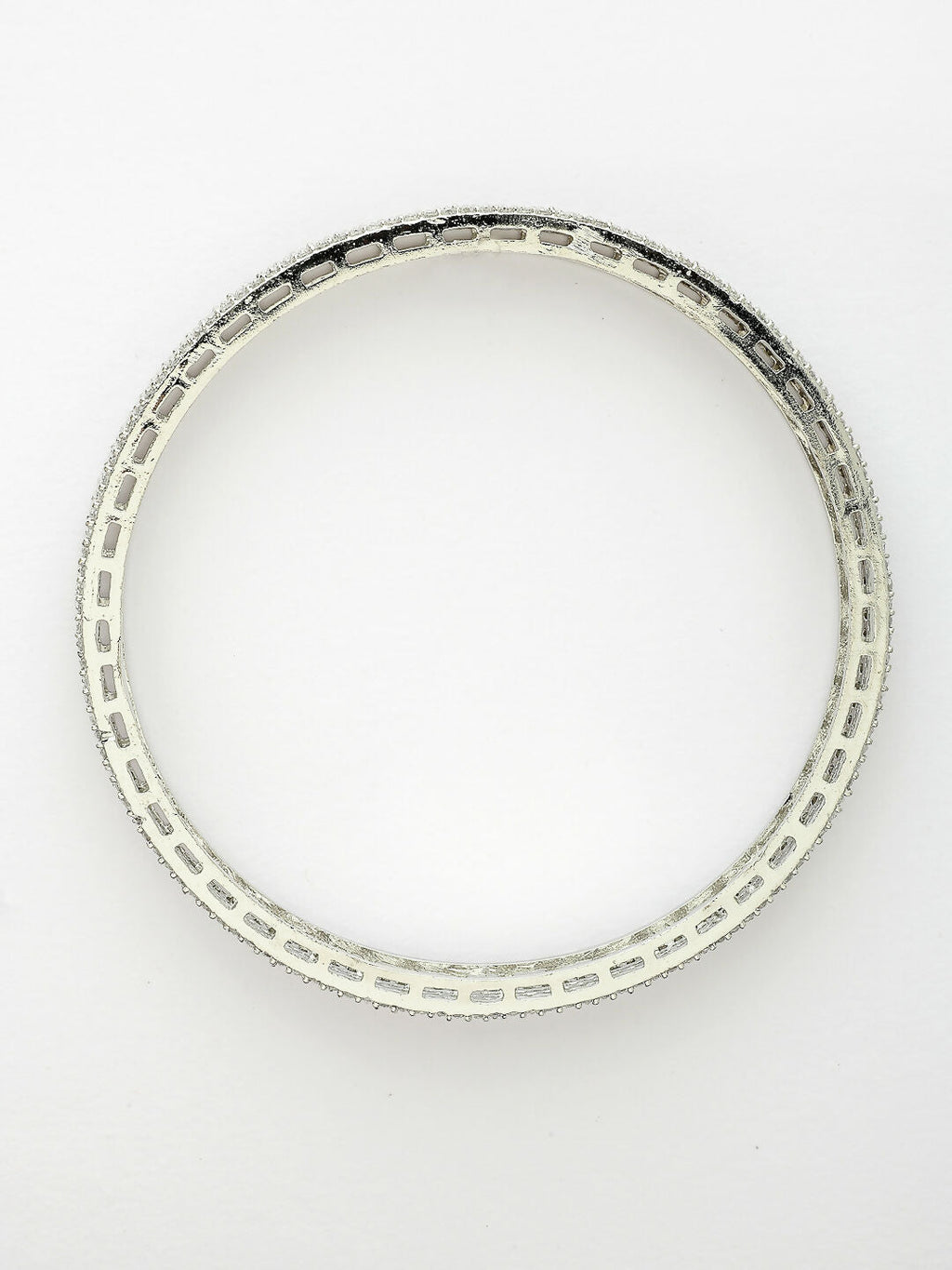 NVR Women's Set of 2 Silver-Plated White American Diamond Studded Bangles | Grocsy