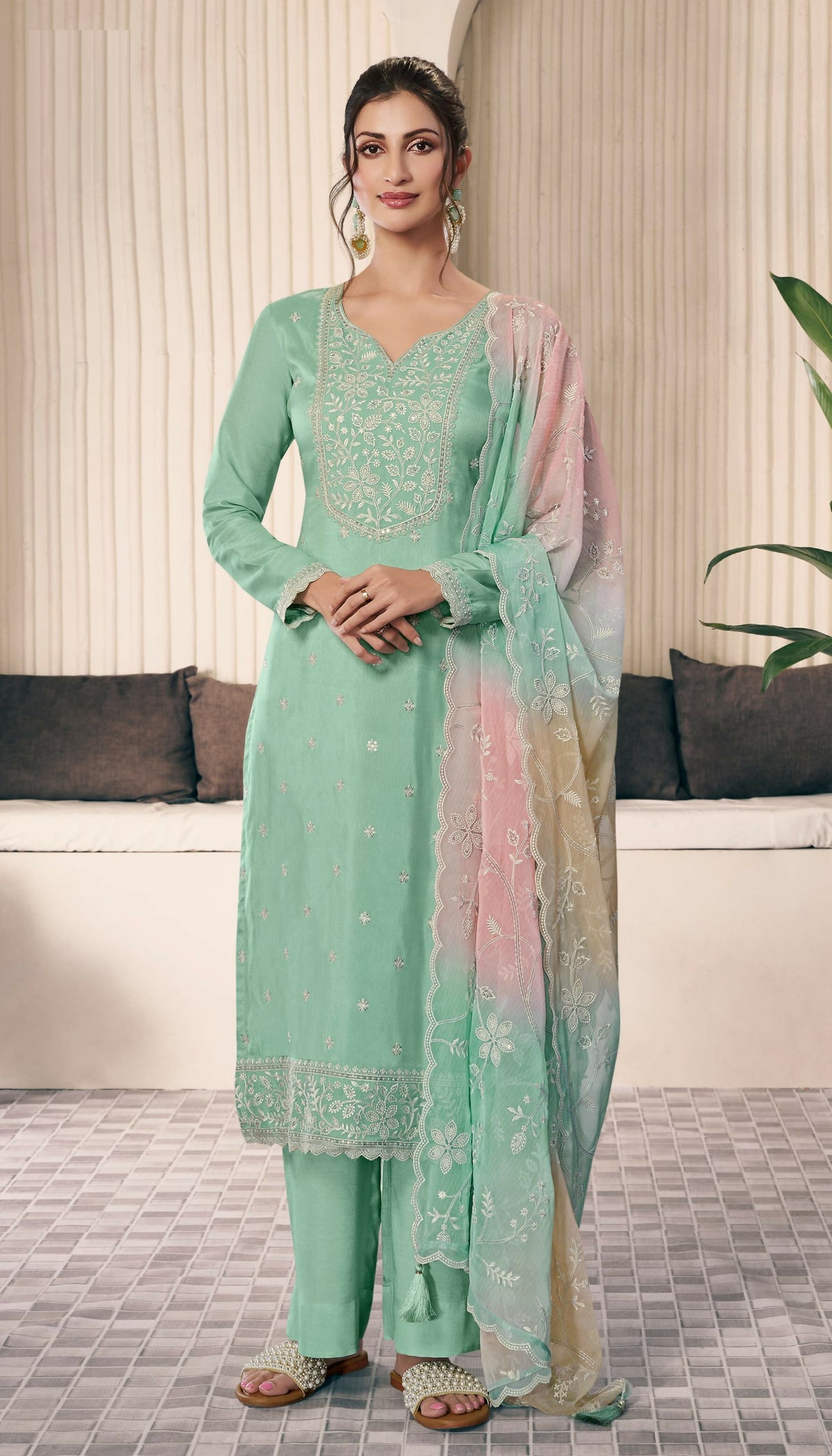 Anaita Mint Green Embroidered Silk Stitched Salwar Suit | Grocsy