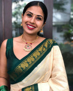 DEIANA'S Beautiful Designer Golden zari Soft Lichi Silk Saree - White | Grocsy