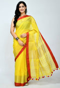 Mominos Fashion Moeza Pure Linen Yellow Saree | Grocsy