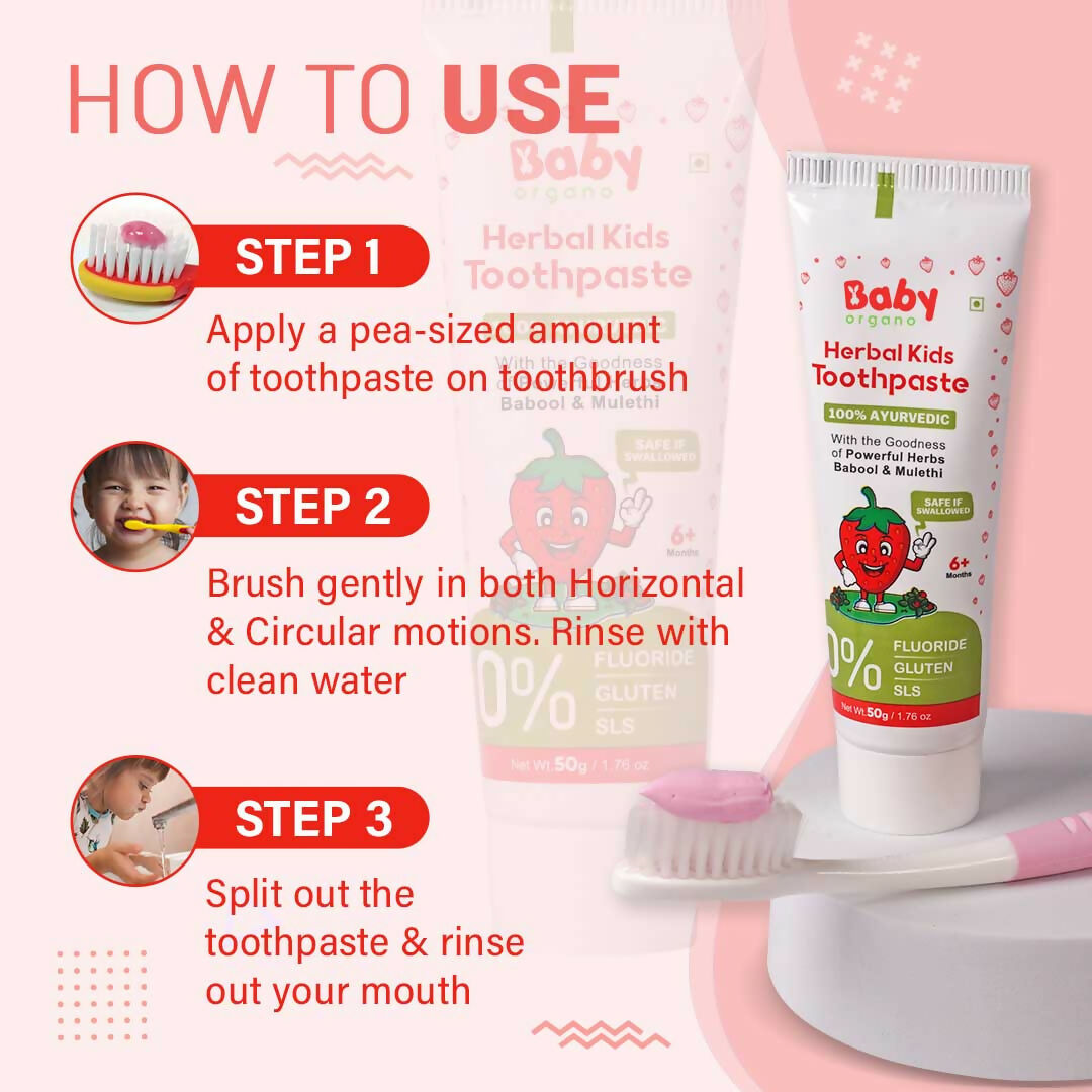 Babyorgano 100% Ayurvedic Herbal Kids Toothpaste - Strawberry Flavor | Grocsy