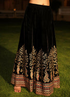 Juniper Women's The Sunehri Black Zari Embroidered Velvet Top & Skirt Set With Sequins & Buttons | Grocsy