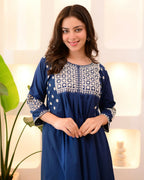 The52 Women's Beautiful Viscose Rayon Fabric Thread Work Flared Kurta Pant Set | Grocsy
