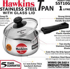 Hawkins Stainless Steel Tea Pan 15.1 cm Diameter with Glass Lid 1 L (SST10G) | Grocsy
