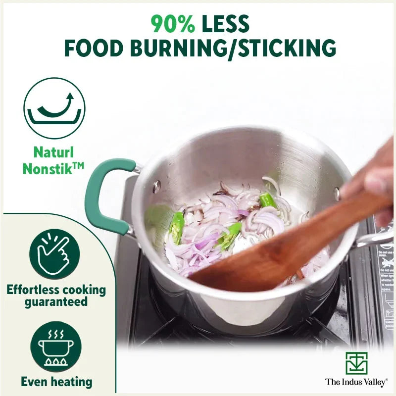 The Indus Valley TurboCuk Tri-ply Stainless Steel Biryani Cooking Pot/Casserole, Premium Quality, 3 Layer Thick Body, Cool Silicone Handles, 100% Toxin-free, Non-stick, Induction & Gas, Spatula, 2.9L | Grocsy