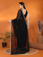 Designer Partywear Black Georgette Fancy Saree - Durga | Grocsy