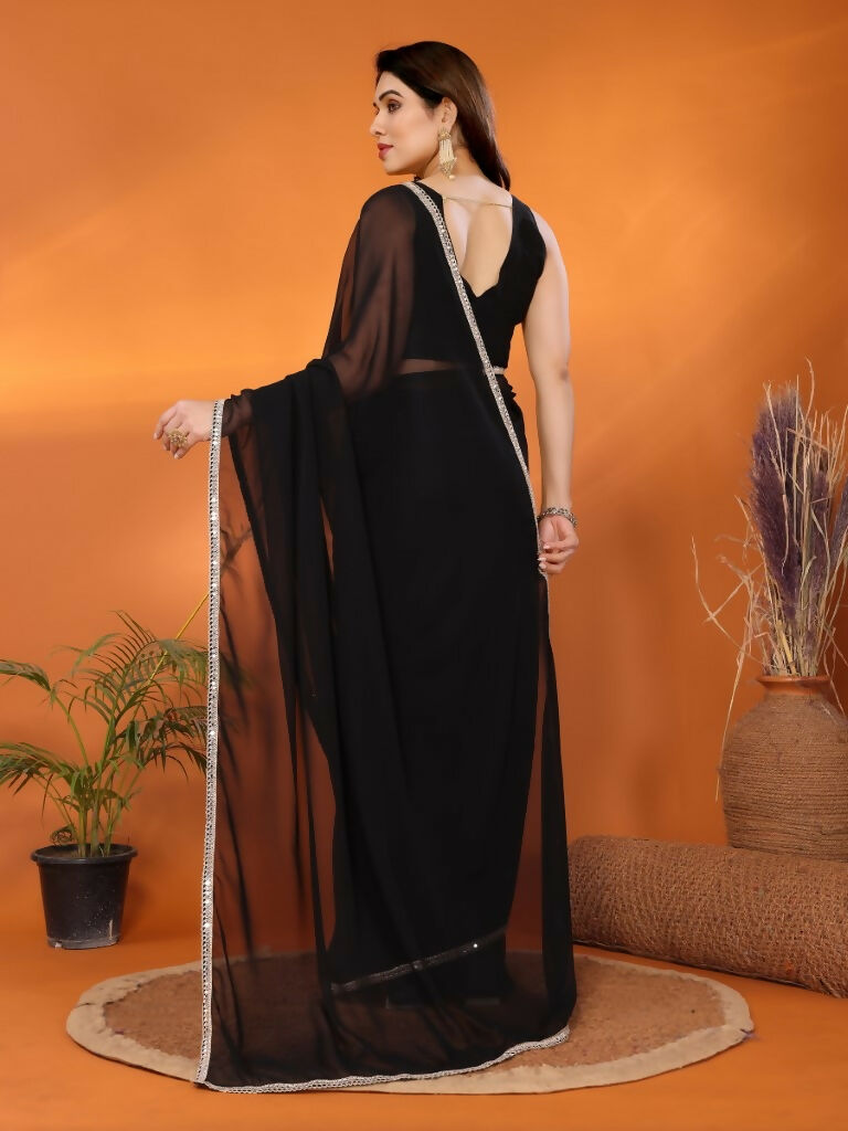 Designer Partywear Black Georgette Fancy Saree - Durga | Grocsy