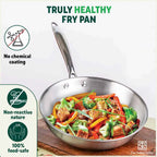 The Indus Valley TurboCuk Tri-ply Stainless Steel Fry Pan, Premium Quality, 3 Layer Thick Body, 100% Toxin-free, Non-stick, Induction & Gas,Spatula, 22/24/26 cm, 1.5/1.7/1.9L | Grocsy