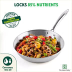 The Indus Valley TurboCuk Tri-ply Stainless Steel Fry Pan, Premium Quality, 3 Layer Thick Body, 100% Toxin-free, Non-stick, Induction & Gas,Spatula, 22/24/26 cm, 1.5/1.7/1.9L | Grocsy
