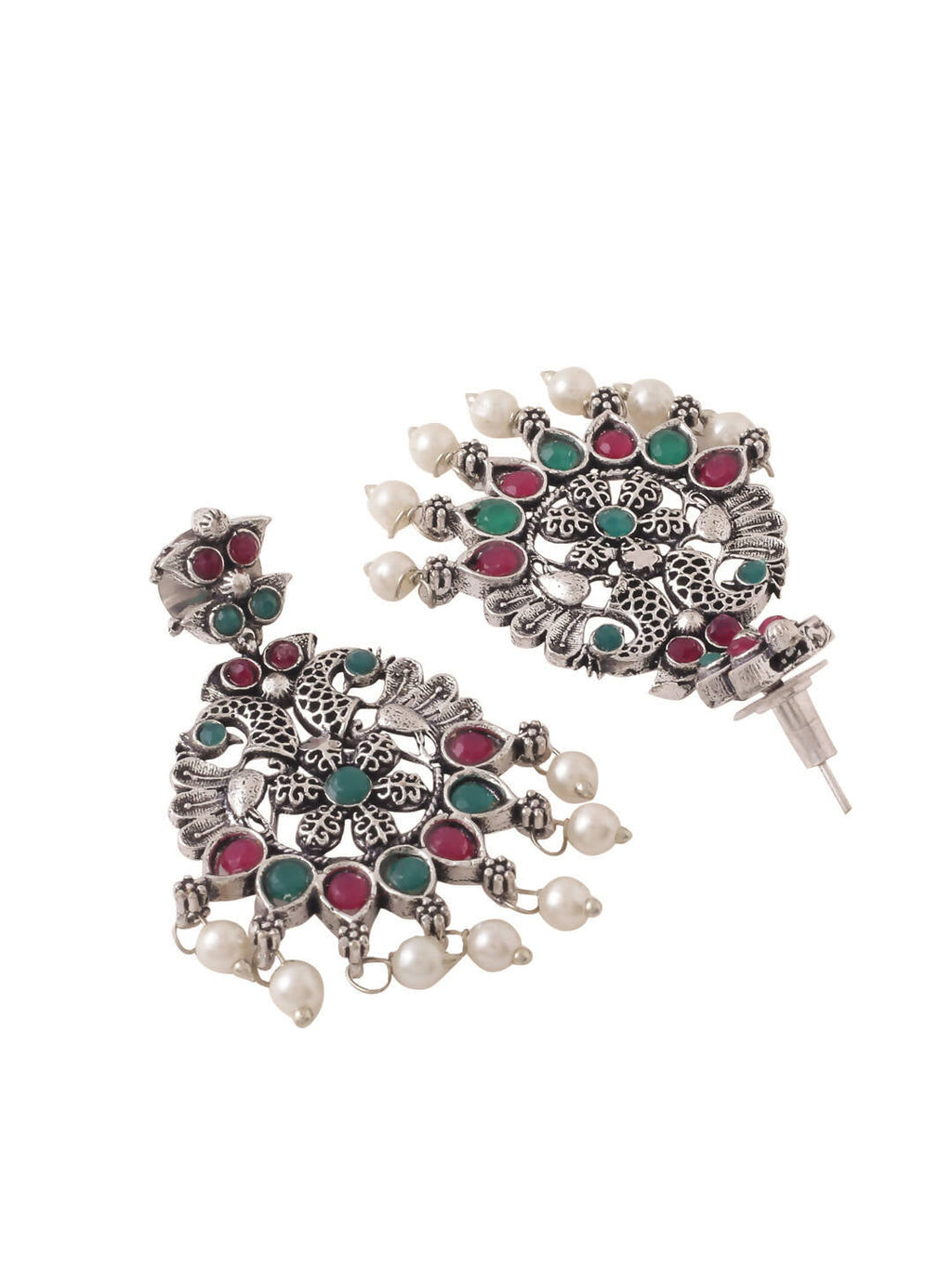 NVR Women Stone Studded Oxidised Silver Jewellery Set | Grocsy