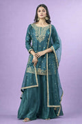 Teeya Creation New Trendy Womens Wedding Wear Kurta Palazzo Set - Teal | Grocsy