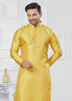 Joban Fashion Men's Jacquard Silk Yellow Printed Kurta Pyjama set | Grocsy