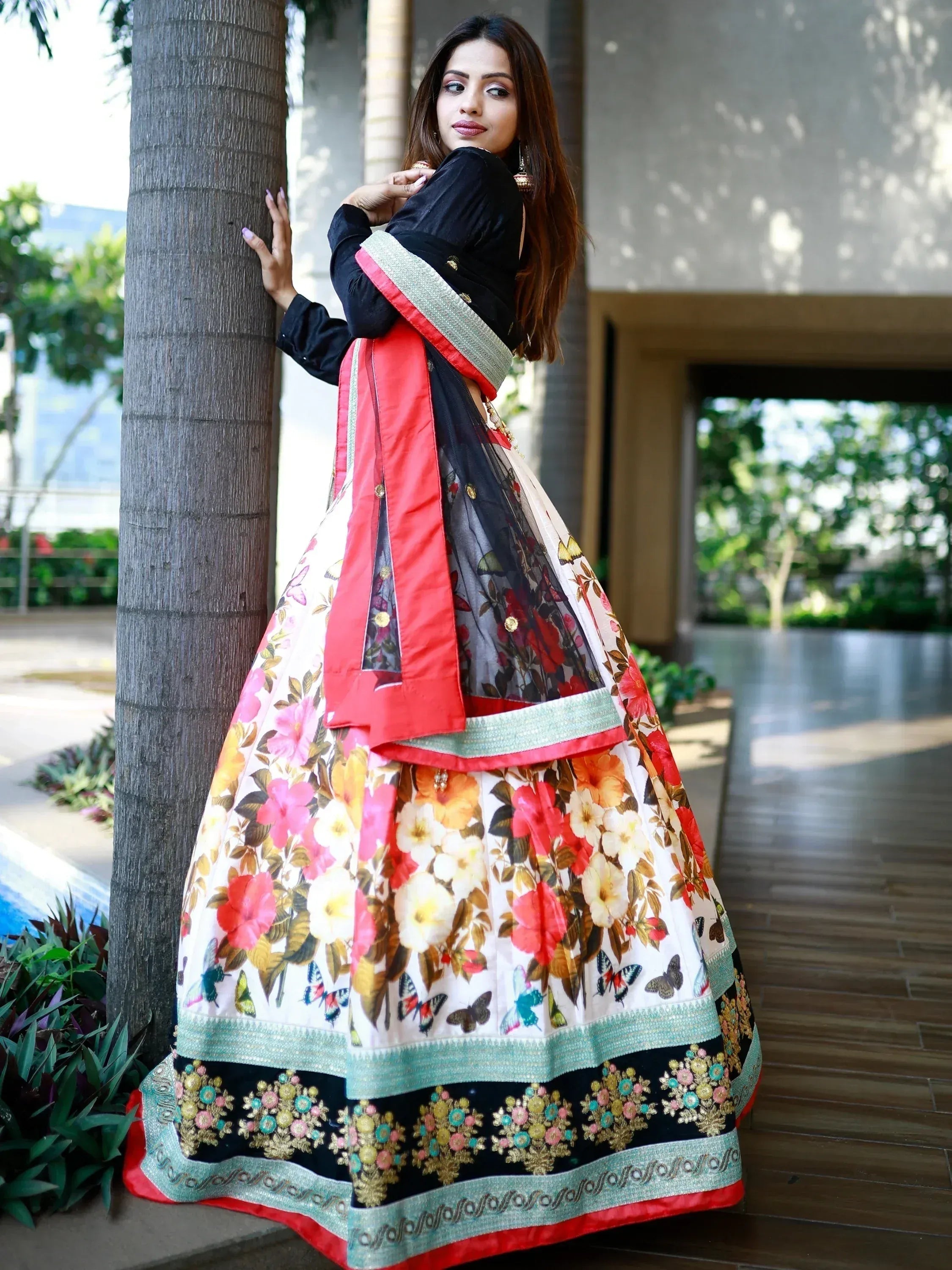 Tulsi Art Stunning Multi Color Floral Printed Silk Celebrity Lehenga Choli | Grocsy