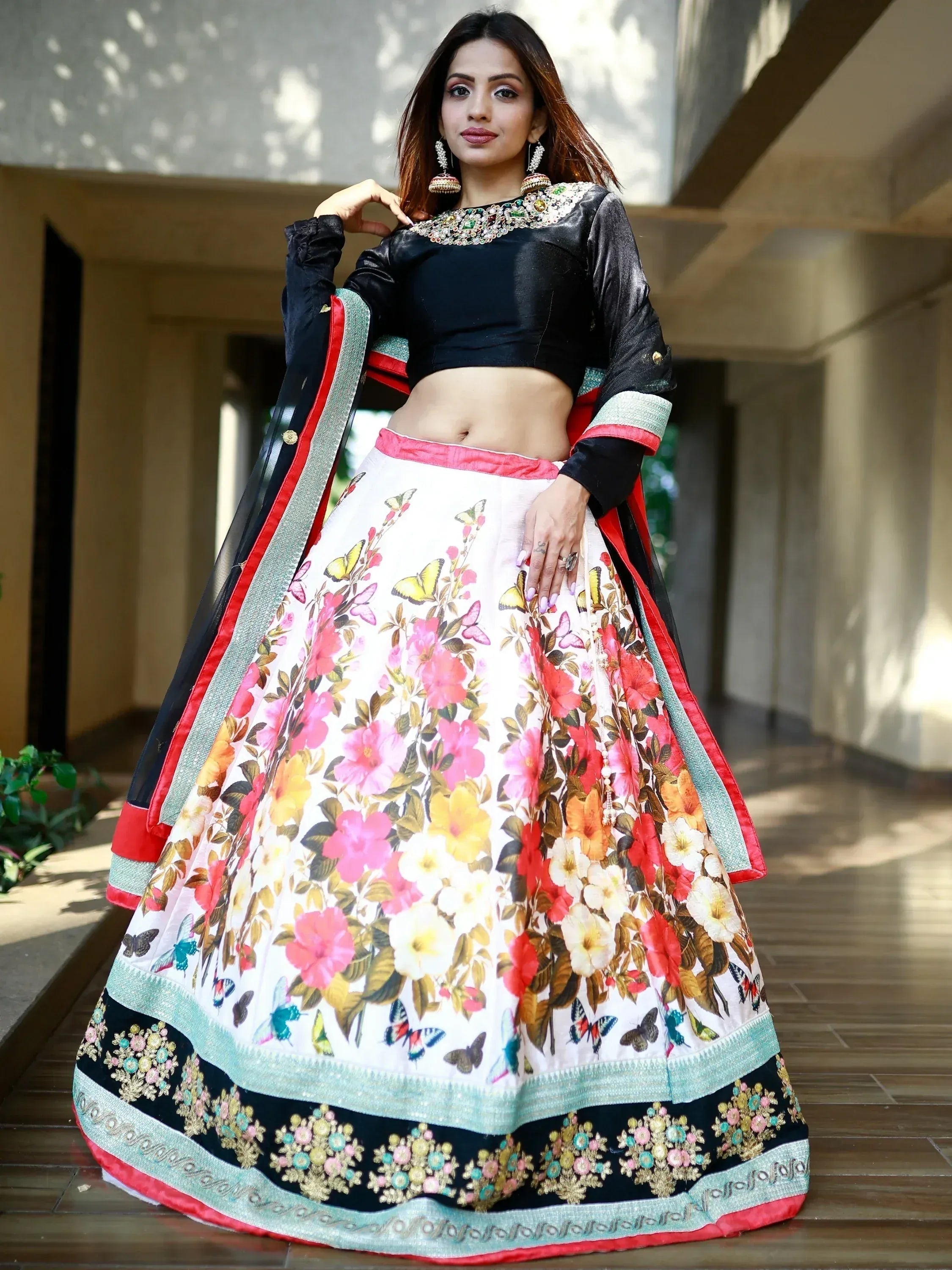 Tulsi Art Stunning Multi Color Floral Printed Silk Celebrity Lehenga Choli | Grocsy