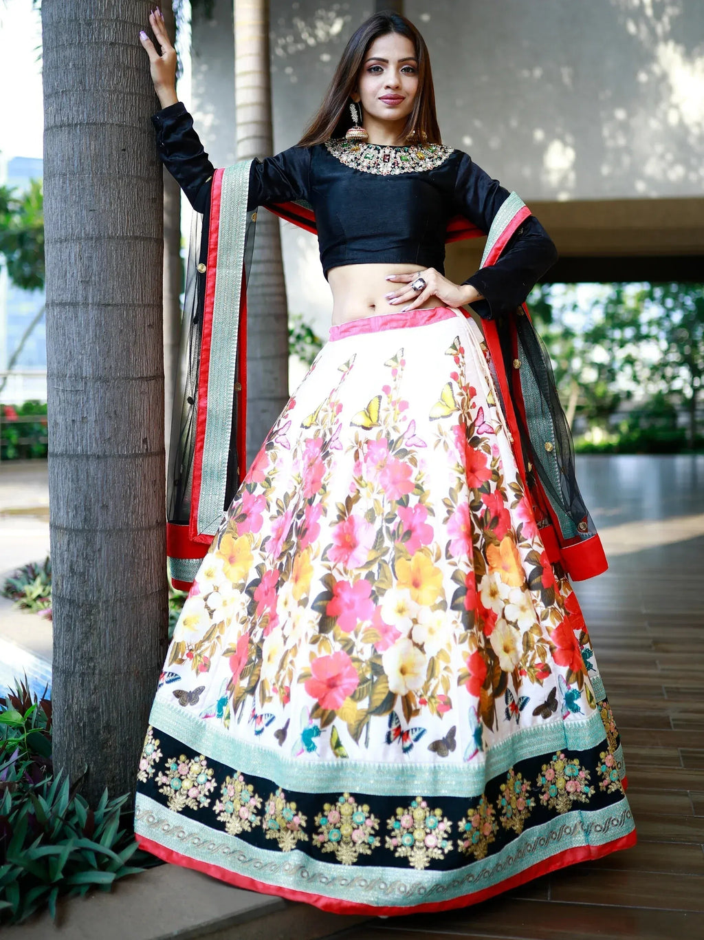 Tulsi Art Stunning Multi Color Floral Printed Silk Celebrity Lehenga Choli | Grocsy