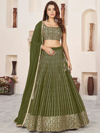 Tulsi Art Stunningâ Olive Color Sequins Georgette Function Wear Lehenga Choli | Grocsy