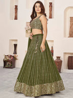 Tulsi Art Stunningâ Olive Color Sequins Georgette Function Wear Lehenga Choli | Grocsy