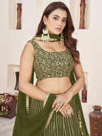 Tulsi Art Stunningâ Olive Color Sequins Georgette Function Wear Lehenga Choli | Grocsy