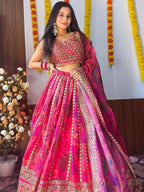 Tulsi Art Stunning Pink Floral Printed Organza Bridesmaid Lehenga Choli | Grocsy