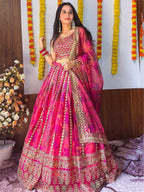 Tulsi Art Stunning Pink Floral Printed Organza Bridesmaid Lehenga Choli | Grocsy