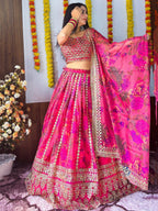 Tulsi Art Stunning Pink Floral Printed Organza Bridesmaid Lehenga Choli | Grocsy