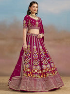 Tulsi Art Stunning Pink Thread Work Georgette Engagement Wear Lehenga With Blouse | Grocsy