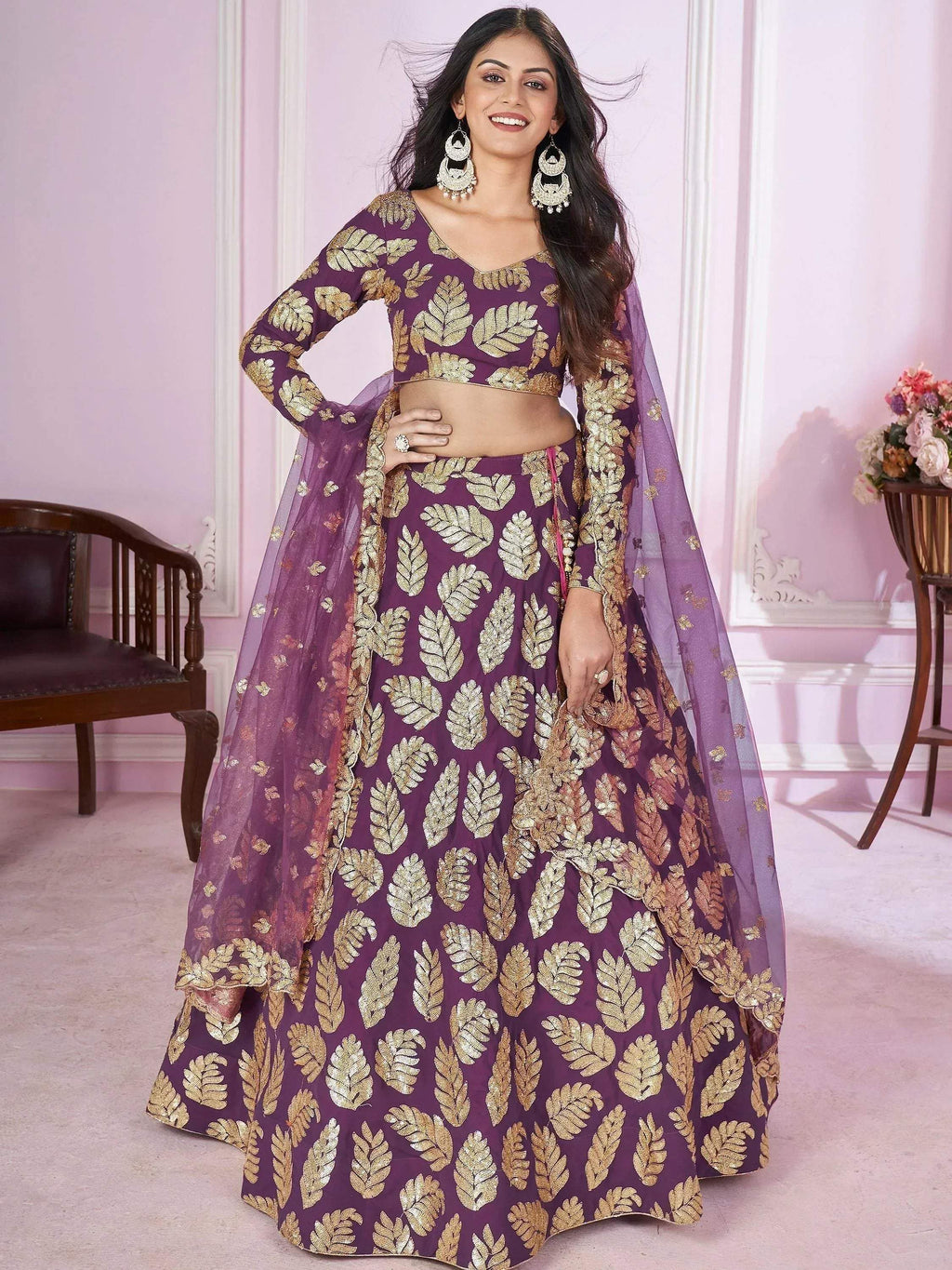 Tulsi Art Stunningâ Purple Sequins Georgette Engagement Wear Lehenga Choli | Grocsy