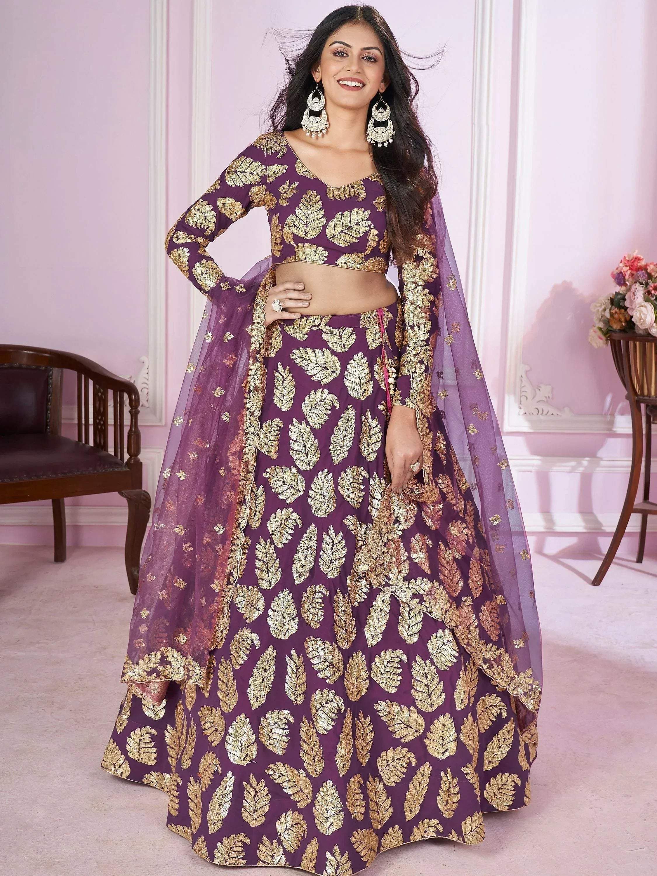 Tulsi Art Stunningâ Purple Sequins Georgette Engagement Wear Lehenga Choli | Grocsy