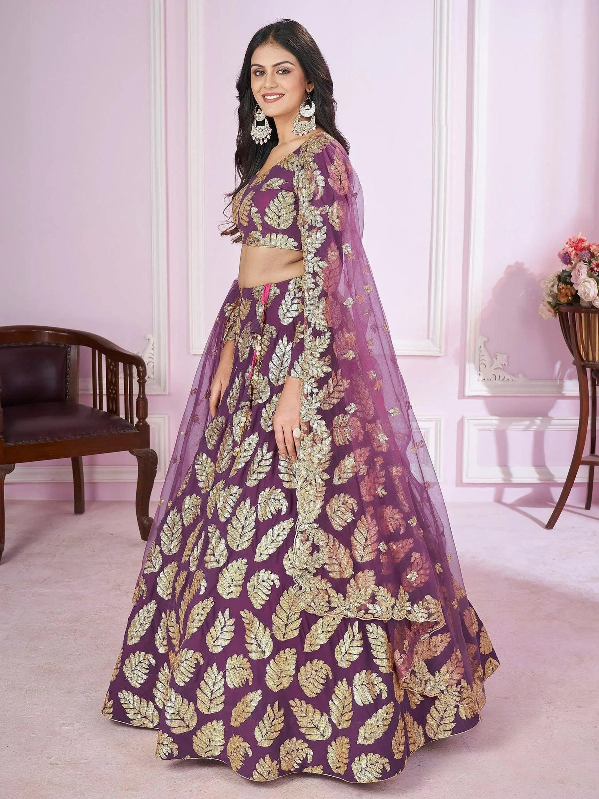 Tulsi Art Stunningâ Purple Sequins Georgette Engagement Wear Lehenga Choli | Grocsy