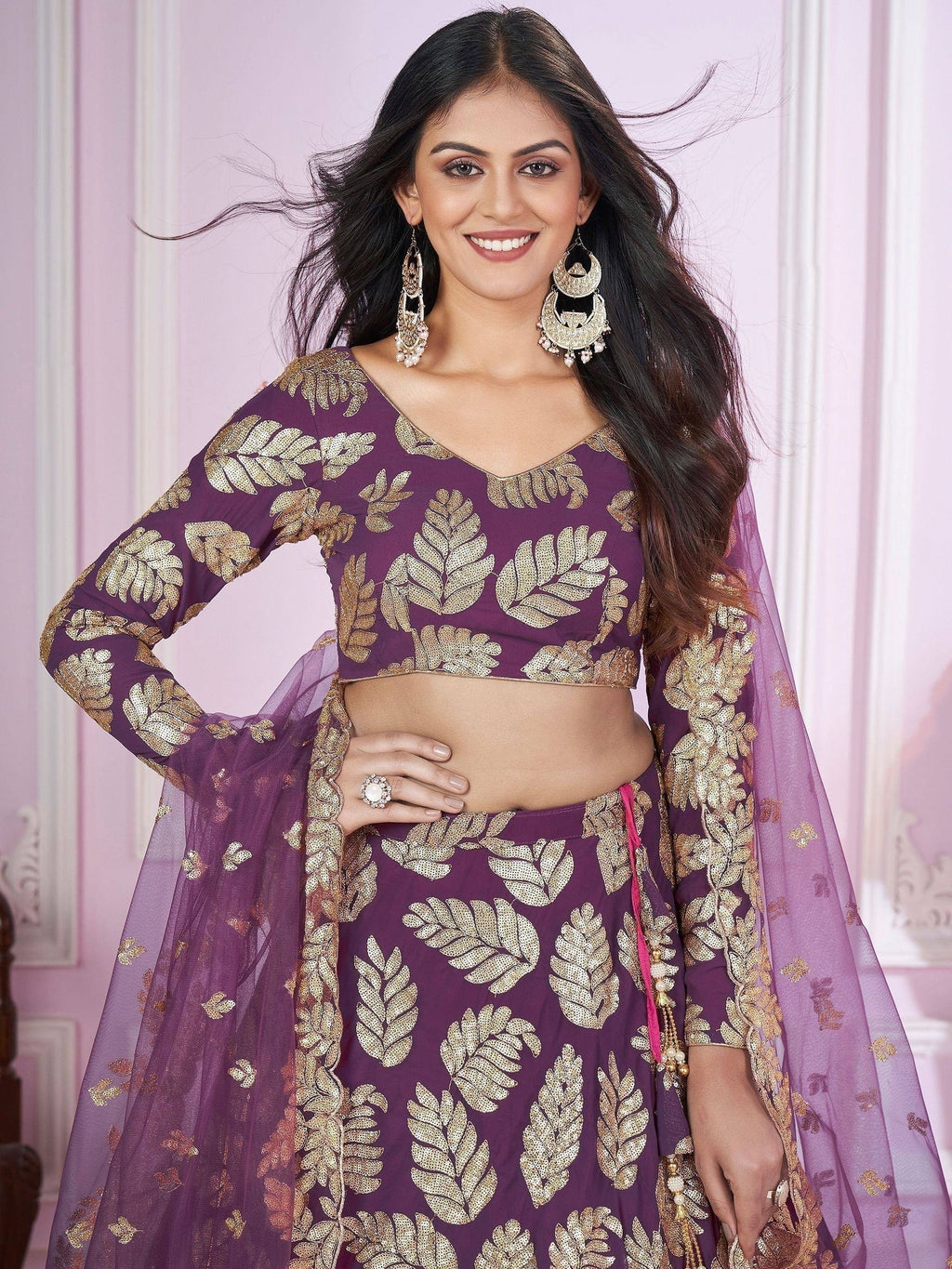 Tulsi Art Stunningâ Purple Sequins Georgette Engagement Wear Lehenga Choli | Grocsy