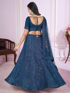 Tulsi Art Stunning Teal Blue Sequins Georgette Wedding Wear Lehenga Choli | Grocsy