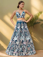 Tulsi Art Stunning Teal Blue Sequins Net Designer Lehenga Choli With Dupatta | Grocsy
