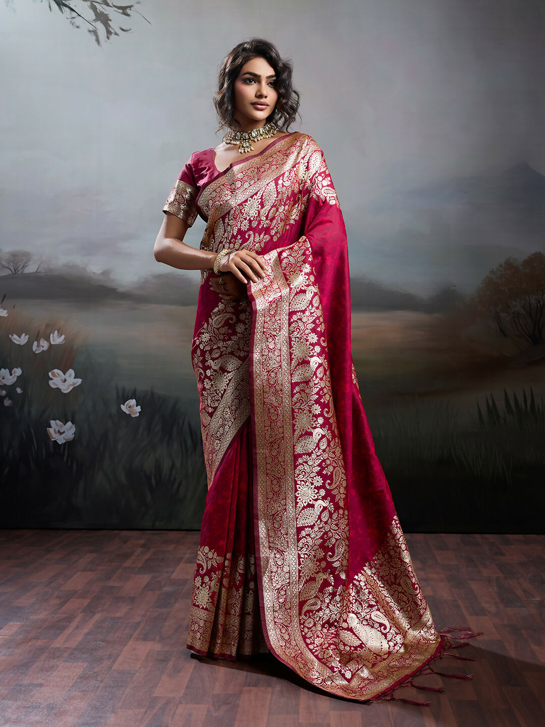 Shree Shyam Fashion Maroon Silk Blend Saree | Grocsy