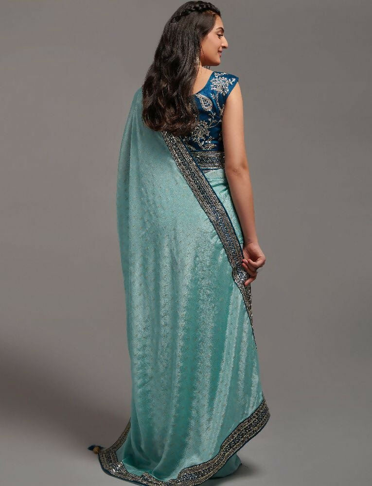 PR Fashion Sky Chinon Embroidery Lace Saree | Grocsy