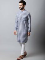 Even Apparels Blue Color Pure Cotton Men's Kurta With Band Collar (STR1168) | Grocsy