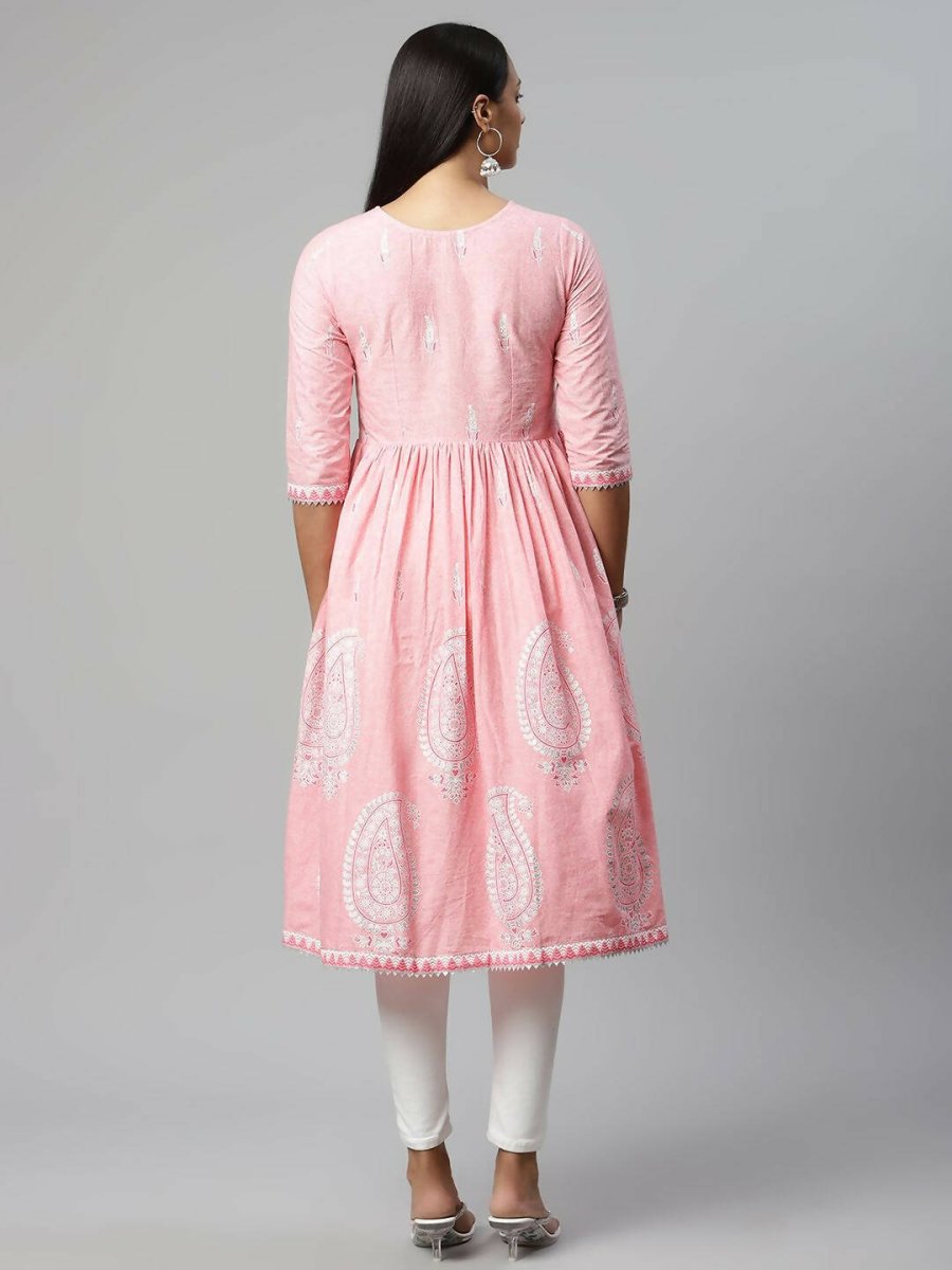 Ahalyaa Womens Pink Pure Cotton Printed Kurtas | Grocsy