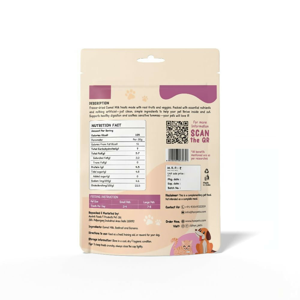 Hye Pets Super Treats For Super Pets – Freeze Dried Treats Made With Camel Milk, Beetroot & Banana | Grocsy