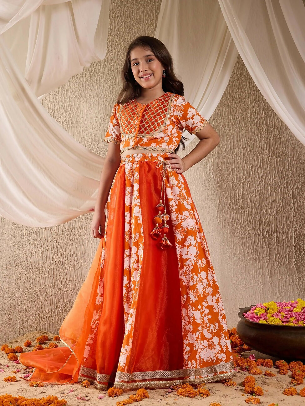 Joban Fashion Girl's Rust Color Lehenga Choli | Grocsy