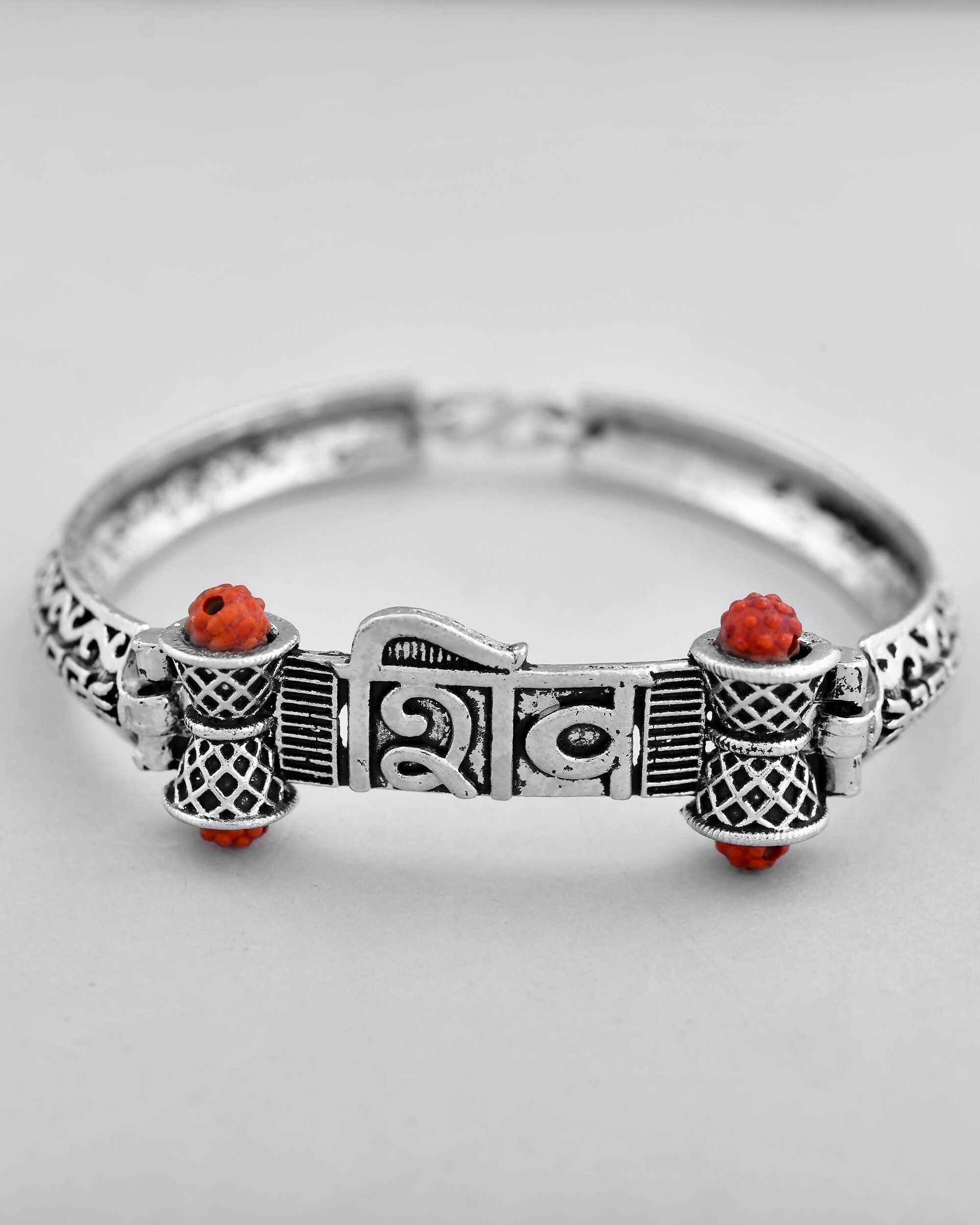 VOJ Silver Plated Shiv Kada Bracelet