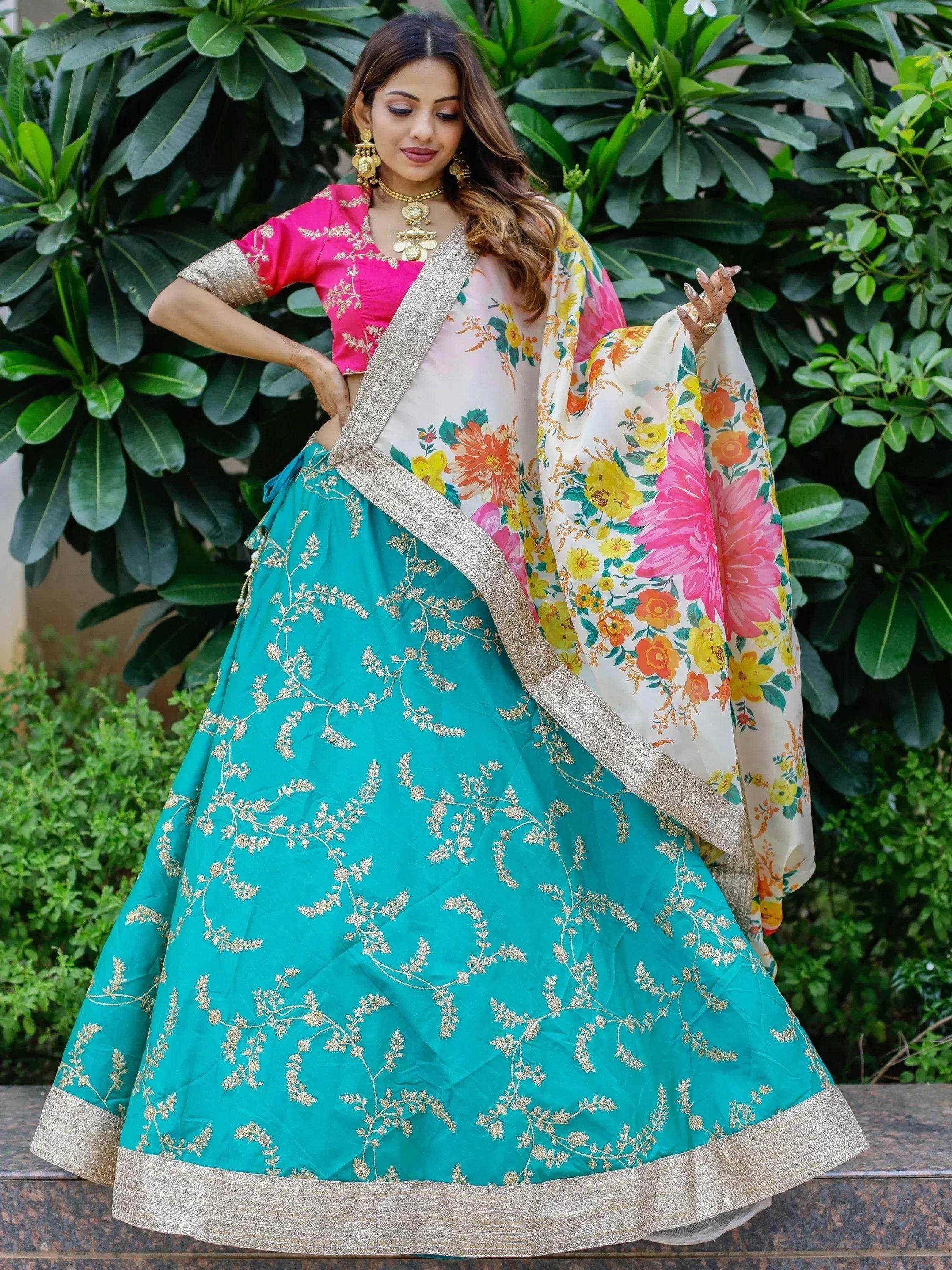 Tulsi Art Superb Blue Sequins Work Art Silk Sangeet Wear Lehenga Choli | Grocsy