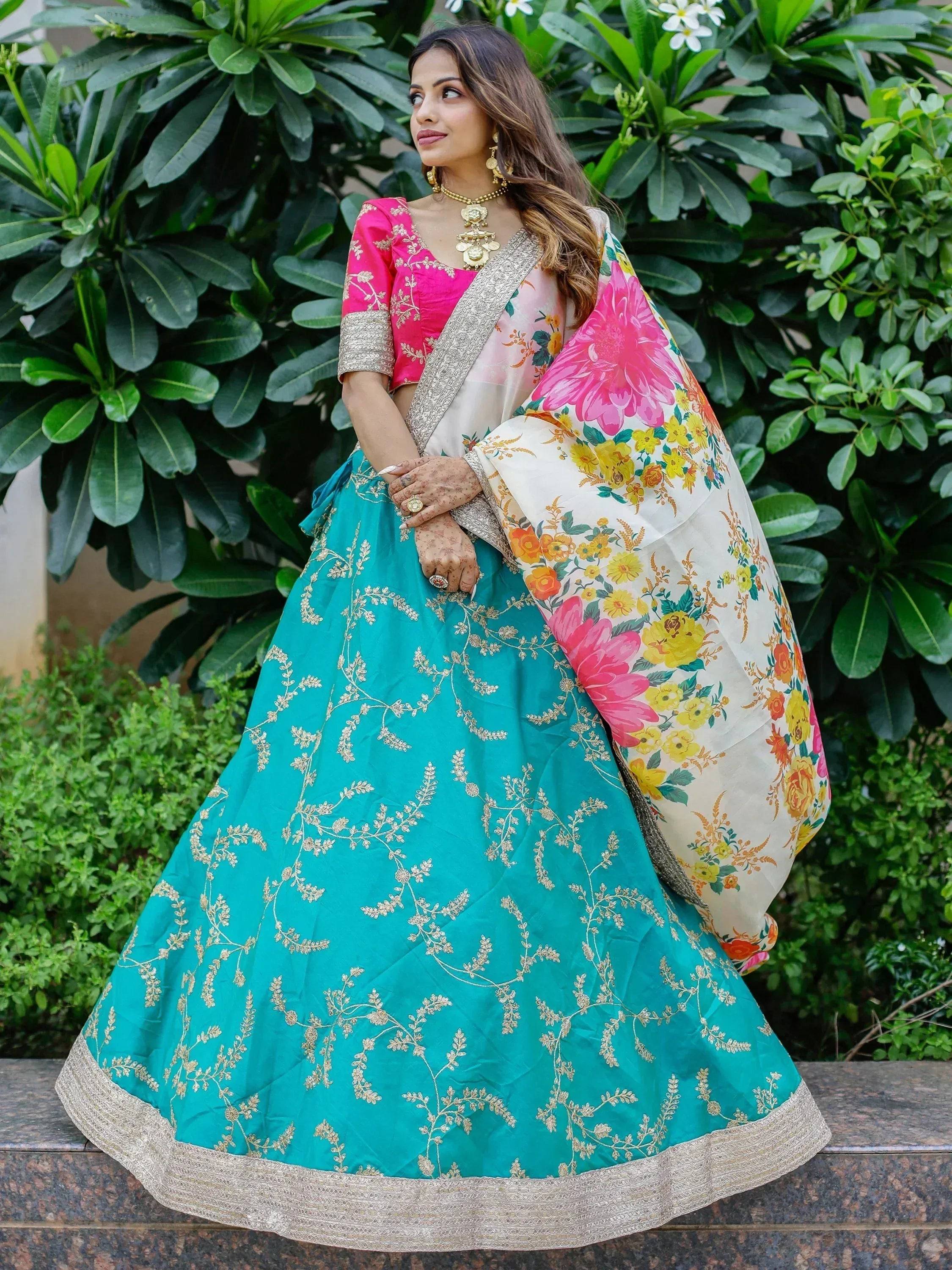 Tulsi Art Superb Blue Sequins Work Art Silk Sangeet Wear Lehenga Choli | Grocsy