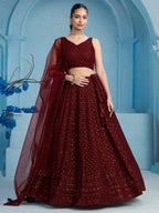 Tulsi Art Superior Maroon Sequins Georgette Reception Wear Lehenga With Blouse | Grocsy