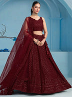 Tulsi Art Superior Maroon Sequins Georgette Reception Wear Lehenga With Blouse | Grocsy