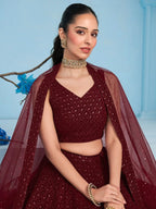 Tulsi Art Superior Maroon Sequins Georgette Reception Wear Lehenga With Blouse | Grocsy