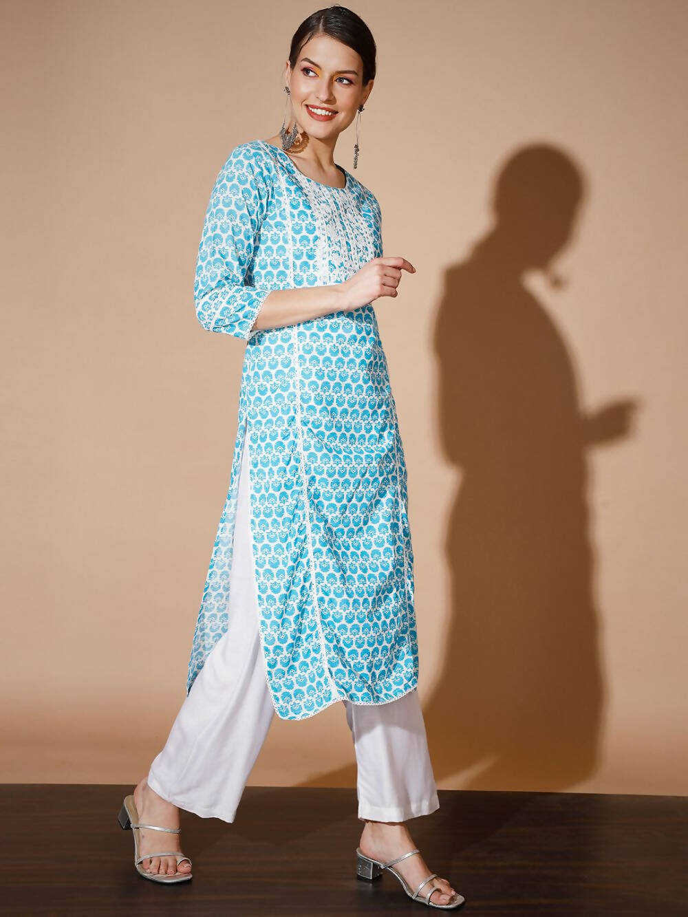 Myshka Women Blue Printed Kurtas | Grocsy