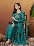 The52 Rama Women's Beautiful Vichitra Silk Fabric Embroidered Work Flared Anarkali Pant and Dupatta Set | Grocsy