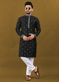 Prazu Fashion Black Matka Silk All Over Silver Jari With Embroidery Buti Designer Kurta For Men's | Grocsy