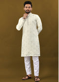Prazu Fashion Off White Matka Silk All Over Silver Jari With Embroidery Buti Designer Kurta For Men's | Grocsy