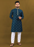 Prazu Fashion Royal Blue Matka Silk All Over Silver Jari With Embroidery Buti Designer Kurta For Men's | Grocsy