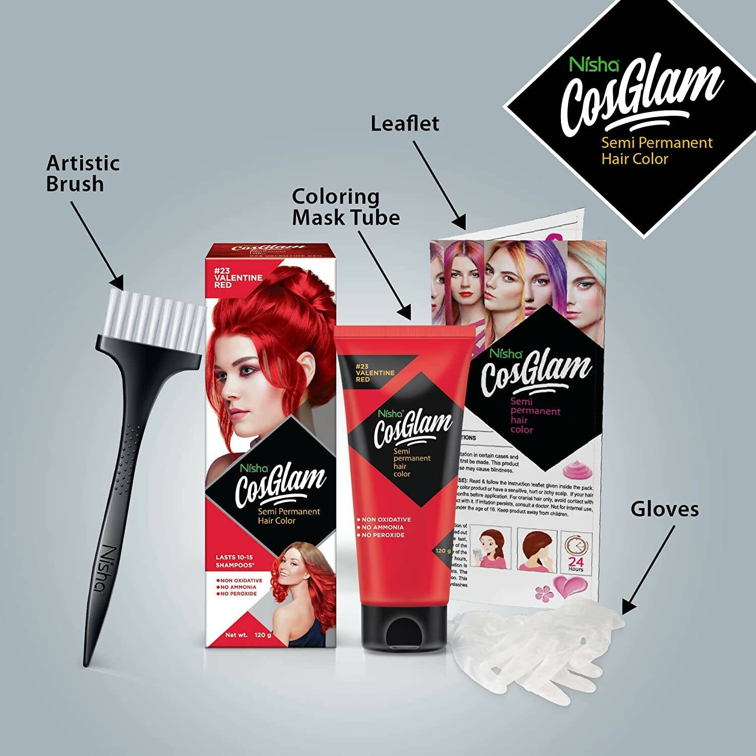 Nisha Cosglam Semi Permanent Hair Color 23 Valentine Red | Grocsy